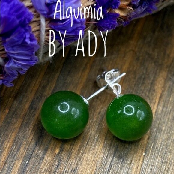 Alquimia Jewelry - Imperial Jade 8mm stud spheres/ball/ round earrings